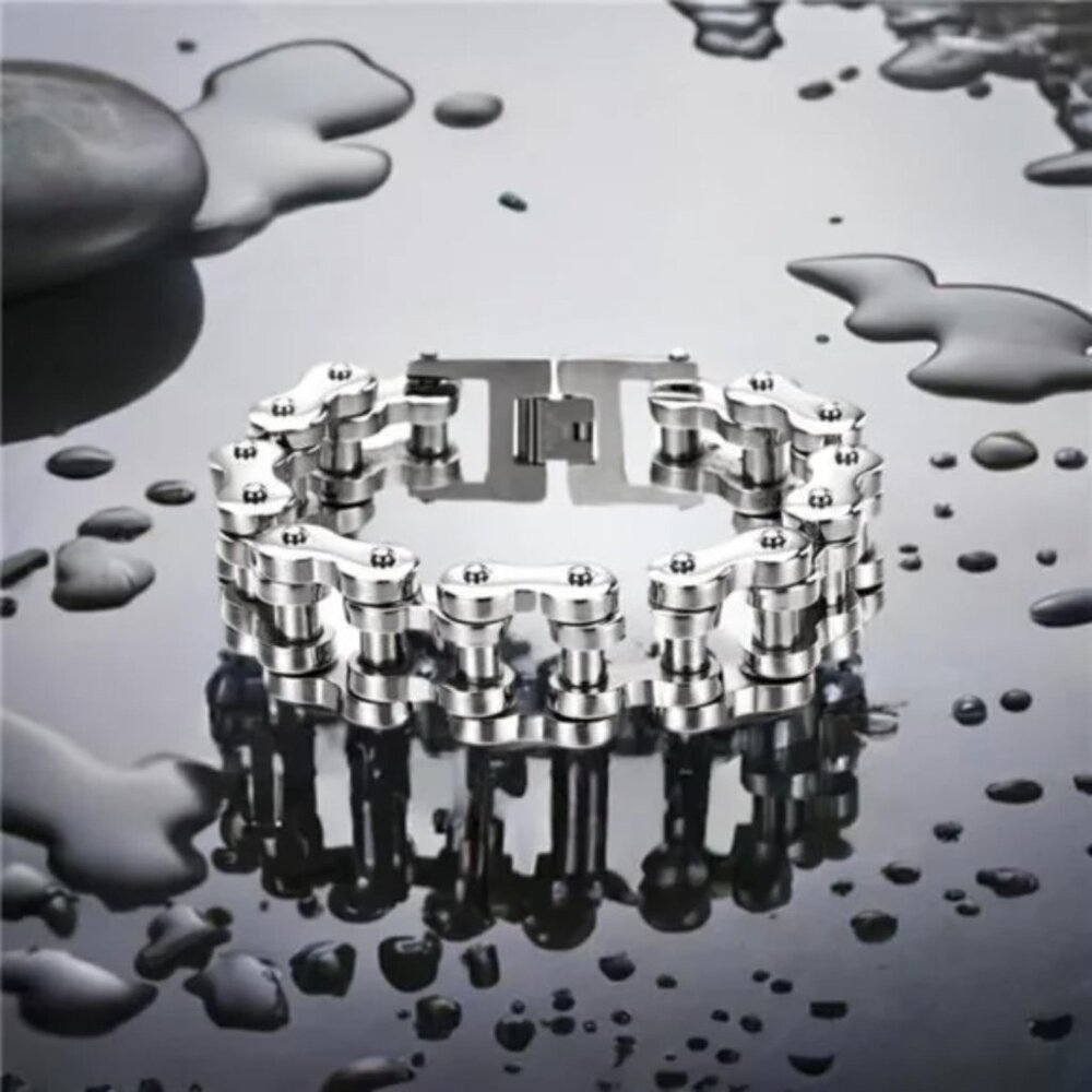 Motorcycle Chain Bike Chain Bracelet of Stainless Steel Silver Color Polished - Picture 2 of 7